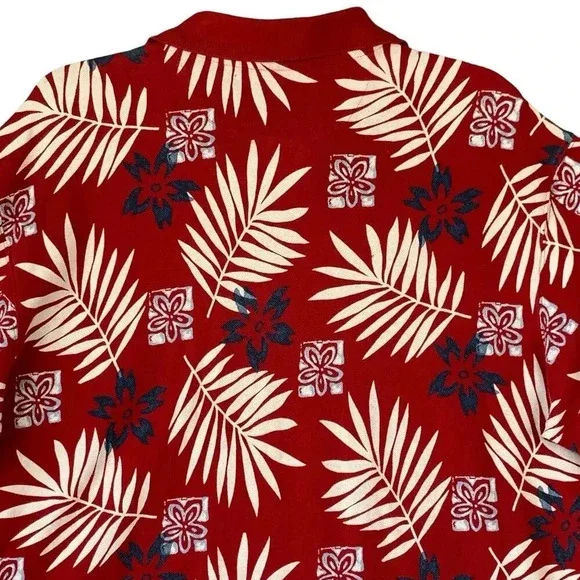 Ralph Lauren Chaps Vintage Hawaiian Short Sleeve Knit Polo Shirt XL Red Cotton - Picture 8 of 13